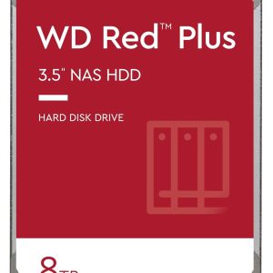 Western Digital 8TB WD Red Plus NAS Internal Hard Drive HDD – 5640 RPM, SATA 6 Gb/s, CMR, 256 MB Cache, 3.5″ – WD80EFPX