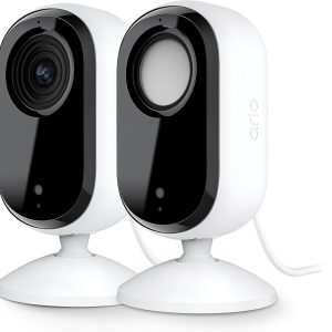 Arlo Essential Indoor 2K Security Camera (2nd Generation) – 2 Pack – Home Security, Baby Monitor, White – VMC3260