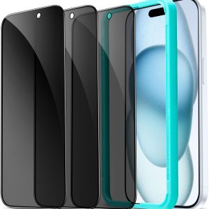 ESR 3 Pack for iPhone 15 Privacy Screen Protector, Anti-spy Tempered-Glass Privacy Screen Protector, Micro-curved Edges, Case Friendly