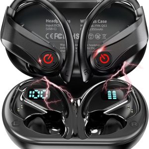 MAIJOFO Wireless Earbuds Bluetooth Headphones Sports Over-Ear Bluetooth 5.3 Ear Buds with Earhooks 120H Playtime Wireless Headphones for Workout Waterproof Bluetooth LED Power Display