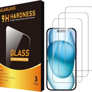 Qularlans 3 Pack Tempered Glass Screen Protector Compatible with iPhone 15/15 Pro 6.1 Inch, 9H Hardness Shock Resistant Tempered Glass HD Ultra Clear