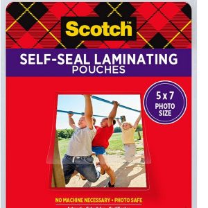 Scotch Self-Seal Glossy Document or Photo Laminating Pouches, 5 x 7 Inches, 5-Pack