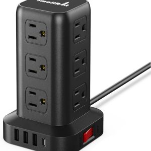 PD20W Surge Protector Power Strip Tower, 15FT Extension Cord with Multiple Outlets, 12 AC 4 USB (1 USB C)，Mini Power Strip with USB Ports, Surge Protector Tower Overload Protection for Office, Desk