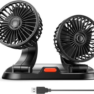 Zmirne Car Fan – Dual Head USB Fan for Car, Portable Vehicle Cooling Fan – Brushless Motor(2024 Upgraded) – 3 Speeds, 360° Rotation, for Car Dashboard, SUV/RV/Truck/Sedan/Cruise/Office, USB Powered