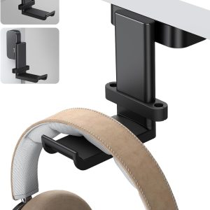 Lamicall Headphone Holder, Sticky Headset Stand – Under Desk Headphone Hanger, Rotable Adhesive Headset Hook Holder, Headset Mount with Cable Organizer, for All Headset Like HyperX, Sennheiser, Black