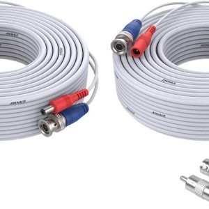 ANNKE 2 Pack Security Camera Cable 30M/100ft All-in-One BNC Video Power Cables, BNC Extension Wire Cord for CCTV Camera DVR Security System with 2X BNC Connectors and 2X RCA Adapters-White