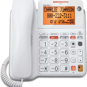 AT&T CL4940 Corded Standard Phone with Answering System and Backlit Display, White