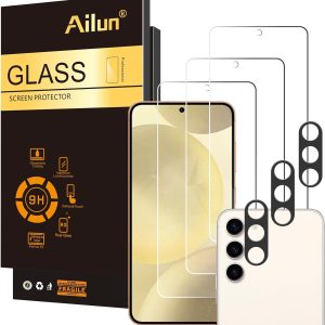 Ailun Glass Screen Protector for Galaxy S24 3 Pack + 3 Pack Camera Lens Tempered Glass Fingerprint Unlock Compatible 0.25mm Anti-Scratch Case Friendly Clear – HD