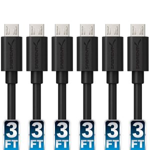 SABRENT [6-Pack 22AWG Premium 3ft Micro USB Cables High Speed USB 2.0 A Male to Micro B Sync and Charge Cables [Black] (CB-UM63)