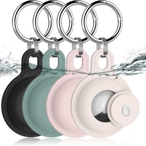 Grepad 4 Pack Airtag Keychain Holder,IPX8 Waterproof Airtag Case Key Chain Ring Compatible with Apple Air Tags Sale,Silicone Airtag Holder for GPS Item Finders Tracker,Wallet,Keys,Bags,Kids,Luggage