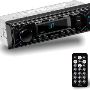 BOSS Audio Systems 609UAB Multimedia Car Stereo – Single Din, Bluetooth Audio and Hands-Free Calling, Built-in Microphone, MP3 Player, No CD/DVD Player, USB Port, AUX Input, AM/FM Radio Receiver
