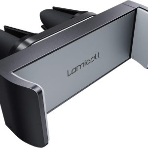 Lamicall Car Cell Phone Mount, Air Vent Clip Holder, Universal Stand Hands Free Cradle Compatible with Phone 12 Mini 11 Pro Xs Xs Max Xr X 8 7 6 6s Plus SE and Other 4.7-6.5” Smartphones – Gray