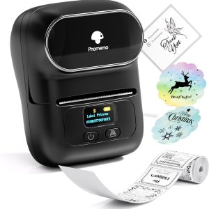 Phomemo M110 Label Makers – Barcode Label Printer Bluetooth Portable Thermal Printer for Small Business, Address, Logo, Clothing, Mailing, Sticker Printer for Phones & PC, Black