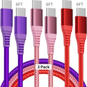 USB C to USB C Cable, USB C Charger Cable (60W 3Pack 6ft), Fast Charging Cable for iPhone 15/15 Plus/15 Pro/15 Pro Max, USB C Cable Compatible with Laptops/Tablets/Switches/Phones/Game Consoles etc