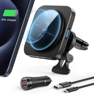ESR for MagSafe Car Mount Charger (HaloLock), 15W Magnetic Wireless Car Charger, for MagSafe Car Charger, Air Vent Phone Holder for iPhone 15/14/13/12, with 36W QC 3.0 Fast Car Charger