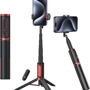 KraftGeek 33″ Selfie Stick Phone Tripod, iPhone and Android Cell Phone Stand, Wireless Remote, Adjustable Phone Holder, Premium Anti-Shake Travel Tripod for Video Recording and Photos