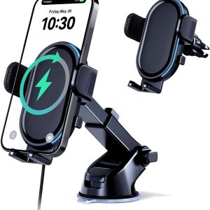 UGDLUCK Wireless Car Charger, 15W Fast Charging Car Charger Mount with LED Lights Dashboard Windshield Air Vent Car Phone Holder fit for iPhone 15 14 13 12 11 Pro Max,Samsung Galaxy S24 S23 S22, etc