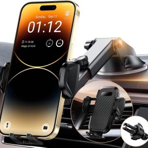 Topmake Car Phone Holder Mount, Cell Phone Holder for Car Dashboard Windshield, Black