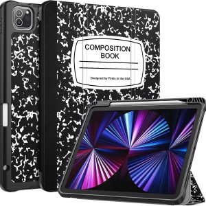 Fintie SlimShell Case for iPad Pro 11-inch (4th / 3rd Generation) 2022/2021 – Soft Flexible TPU Stand Back Cover with Pencil Holder, Also Fit iPad Pro 11″ 2nd / 1st Gen, Composition Book