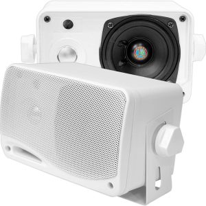 Pyle 3-Way Weatherproof Outdoor Speaker Set – 3.5 Inch 200W Pair of Marine Grade Mount Speakers – in a Heavy Duty ABS Enclosure Grill – Home, Boat, Poolside, Patio, Indoor Outdoor Use -PLMR24 (White)