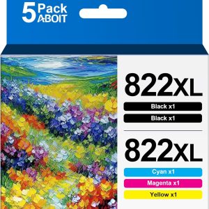 822XL Remanufactured Ink Cartridge Replacement for Epson 822XL Ink Cartridges for Epson 822 822 XL Epson 822XL Ink Cartridges Combo Pack to use with Pro WF-3820 WF-4820 WF-4830 WF-4833 Printer（5 Pack）