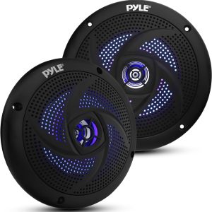 Pyle Marine Speakers – 5.25 Inch 2 Way Waterproof and Weather Resistant Outdoor Audio Stereo Sound System with LED Lights, 180 Watt Power and Low Profile Slim Style – 1 Pair – PLMRS53BL (Black)