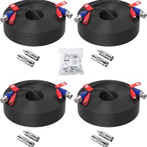 ZOSI 4 Pack 100ft (30 Meters) 2-in-1 Video Power Cable, BNC Extension Surveillance Camera Cables for Video Security Systems (Included 4X BNC Connectors and 4X RCA Adapters)