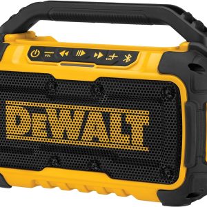 DEWALT 20V MAX Bluetooth Speaker, 100 ft Range, Durable for Jobsites, Phone Holder Included, Lasts 8-10 Hours with Single Charge (DCR010), Yellow/Black