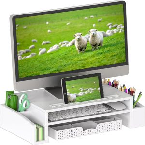 Simple Houseware Desk Monitor Stand Riser with Adjustable Organizer Tray, White