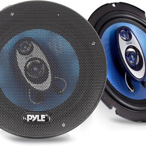 Pyle 6.5″ Three-Way Sound Speaker System – 180W RMS / 360W Power Handling w/ 4 Ohm Impedance and 3/4” Piezo Tweeter for Car Component Stereo, Round Shaped Pro Full Range Triaxial Loud Audio, Blue