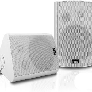 Outdoor Wall-Mount Patio Stereo Speaker – Waterproof Bluetooth Wireless & No Amplifier Needed – Portable Electric Theater Sound Surround System – Pyle PDWR61BTWT