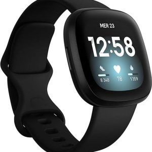 Fitbit Versa 3 Health & Fitness Smartwatch with GPS, 24/7 Heart Rate, Alexa Built-in, 6+ Days Battery, Black/Black, One Size (S & L Bands Included)