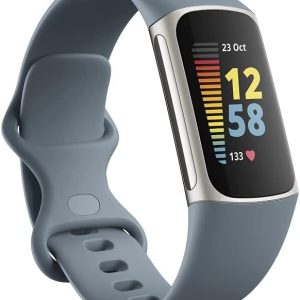 Fitbit Charge 5 Advanced Health & Fitness Tracker with Built-in GPS, Stress Management Tools, Sleep Tracking, 24/7 Heart Rate & More, Mineral Blue, One Size S & L Bands Included, Steel Blue/Platinum