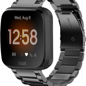 Fintie Metal Band Compatible with Fitbit Versa 2, Versa, Versa Lite Edition, Solid Stainless Steel Strap Replacement Wristband Business Bracelet Compatible with Fitbit Versa Smartwatch