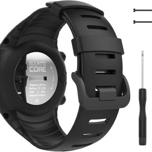 MoKo Suunto Core Watch Band, Classic Replacement Soft Wrist Band Strap with Metal Clasp for Suunto Core Smart Watch, Fits 5.51″-9.06″ (140mm-230mm) Wrist, All Black