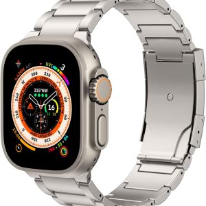MoKo Titanium Band Compatible with Apple Watch Band 49mm 45mm 44mm 42mm iWatch Ultra2 Ultra SE 2 SE Series 9 8 7 6 5 4 3 2 1, Titanium Replacement Watch Band with Folding Clasp