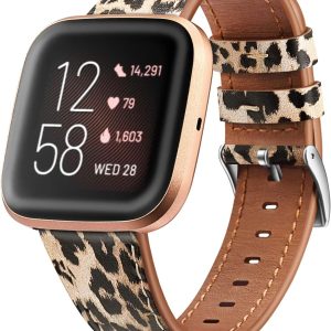 Fintie Bands Compatible with Fitbit Versa 2 / Versa/Versa Lite, Genuine Leather Band Replacement Accessories Strap Wristband