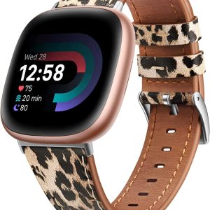 Fintie Bands Compatible with Fitbit Versa 4 / Fitbit Versa 3 / Sense 2 / Fitbit Sense, Genuine Leather Band Replacement Accessories Strap Wristband