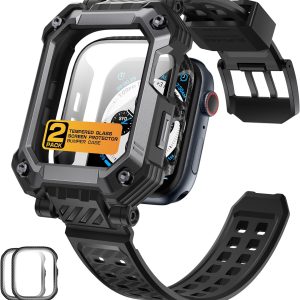 SUPCASE Unicorn Beetle Pro Case with Band for Apple Watch Series 9/8/7 [45mm], [2X Built-in Tempered Glass Screen Protector] Rugged Protective Case with Strap Bands