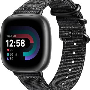 Fintie Band Compatible with Fitbit Versa 4 / Sense 2 / Fitbit Versa 3 / Fitbit Sense, Soft Woven Nylon Sport Replacement Strap Wrist Bands