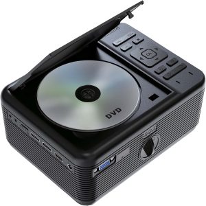 RCA DVD PROJECTOR WITH SPEAKER BUILT IN – Mini Portable Projector with Bluetooth – Indoor/Outdoor Projector and Screen Package – HDMI/AV/VGA/Micro SD Compatible – Quiet Fan System – 1920×1080 Res