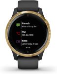 Garmin 010-02173-31 Venu, GPS Smartwatch, Bright Touchscreen Display, Features Music, Body Energy Monitoring, Animated Workouts, Pulse Ox Sensor and More, Gold with Black Band