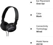 Sony ZX110 Over-Ear Dynamic Stereo Headphones (Black)