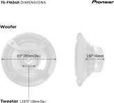 PIONEER TS-F1634R, 2-Way Coaxial Car Audio Speakers, Full Range, 6.5″ Round Speakers, 200W Max, Enhanced Bass Response, Easy Installation, Black Car Speakers