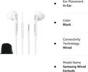 SAMSUNG Samung Wired Earbuds Original 3.5mm in-Ear Headphones Galaxy S10, S10 Plus, S10e Plus, Note 10, A71, A31 – Microphone & Volume Remote – Includes Black Velvet Carrying Pouch – White