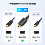 UGREEN Micro HDMI to HDMI Cable Adapter 4K 60Hz Ethernet Audio Return Channel Compatible with GoPro Hero 7/6 Raspberry Pi 5 Retroid Pocket 3+/3 Yoga 3 B500 Sony A6000 Camera Video Capture Card 3FT