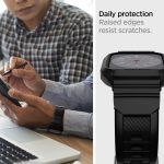 Spigen Rugged Armor Pro Designed for Apple Watch Case with Band Series 9/8/SE2/7/6/SE/5/4 45mm/44mm – Black