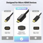 UGREEN Micro HDMI to HDMI Adapter, Male to Female Cable HDMI 2.0 4K@60Hz HDR 3D Dolby 18Gbps High Speed Compatible with Raspberry Pi 5/Pi 4/GoPro Hero 7 6/Sony A6000 Camera/Retroid Pocket 3+, 0.6FT