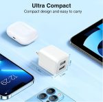 USB A Wall Charger, Charger Adapter, 3-Pack 2.4A Dual Port Quick Charger Plug Cube for Phone 13 12 11 Pro Max SE XS XR X 8 7 6 6S Plus, LG, Android Power Block Fast Charging Box Brick