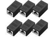 QINGLER RJ45 Cat6 Coupler Ethernet Extender Connector, 6 Pack in Line Coupler for cat7 cat6 cat5e cat5 Ethernet Cable Extender Female to Female (Black)